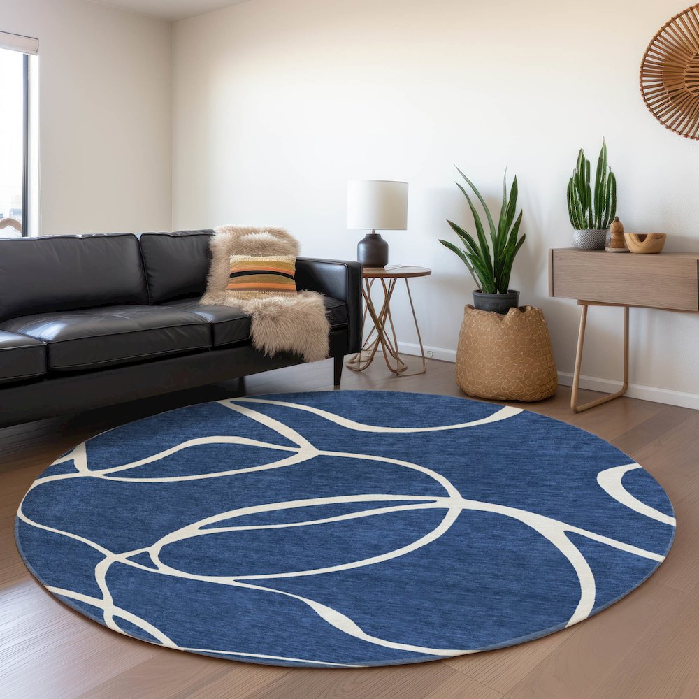 Premium Machine Washable Mayfield AMF999 Navy 8' x 8' Round Rug