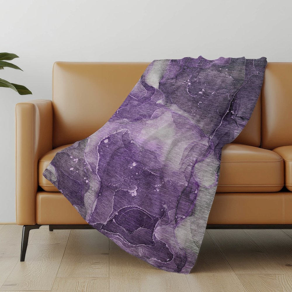 Premium Machine Washable ASB522 Purple 50" x 70" Sherpa Throw Blanket