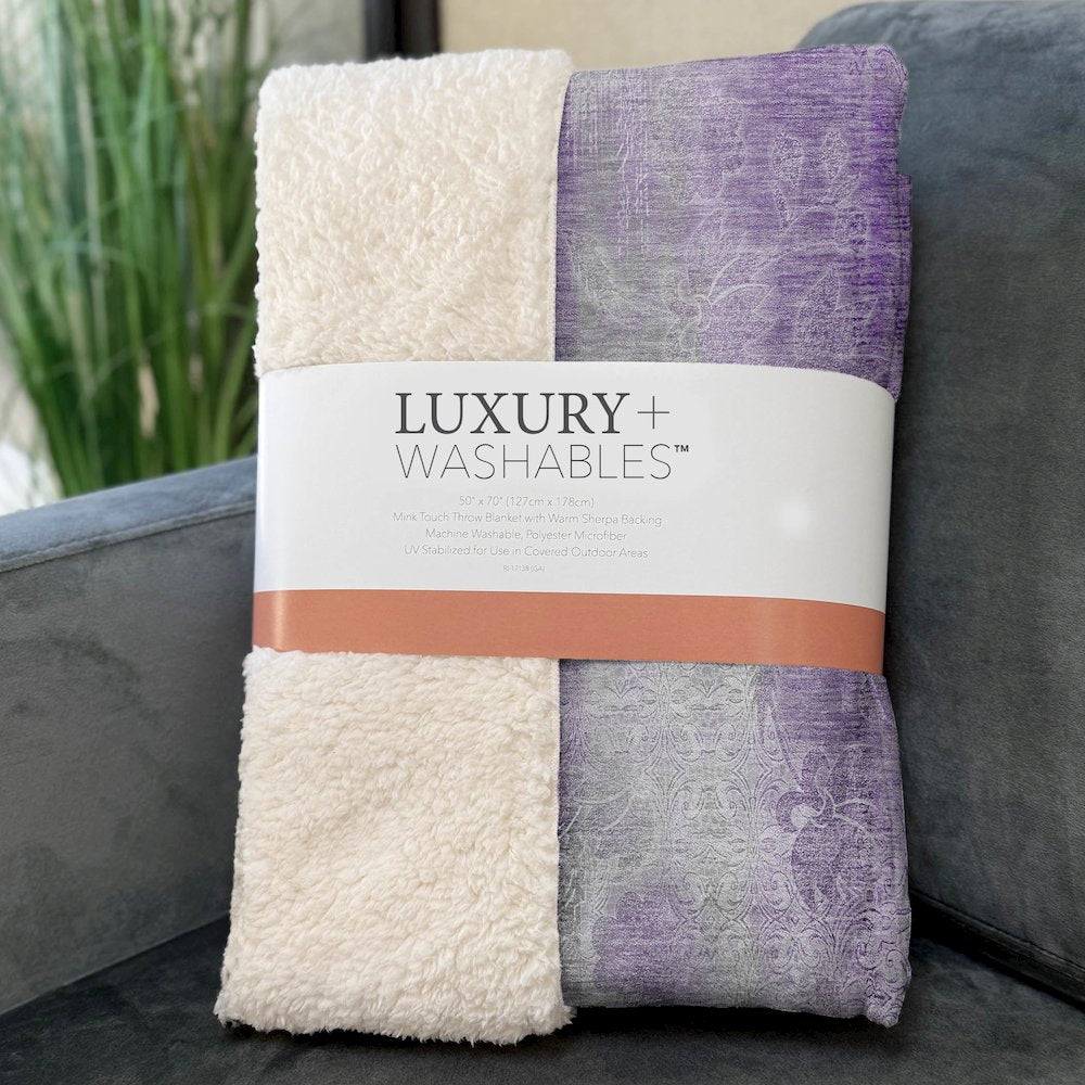 Premium Machine Washable ASB537 Purple 50" x 70" Sherpa Throw Blanket