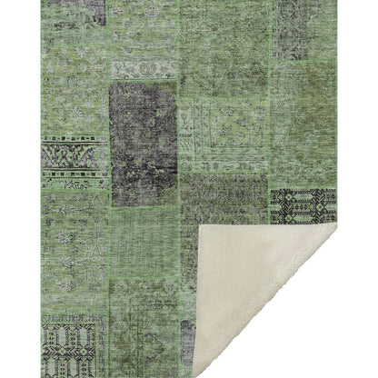 Premium Machine Washable ASB669 Green 50" x 70" Sherpa Throw Blanket