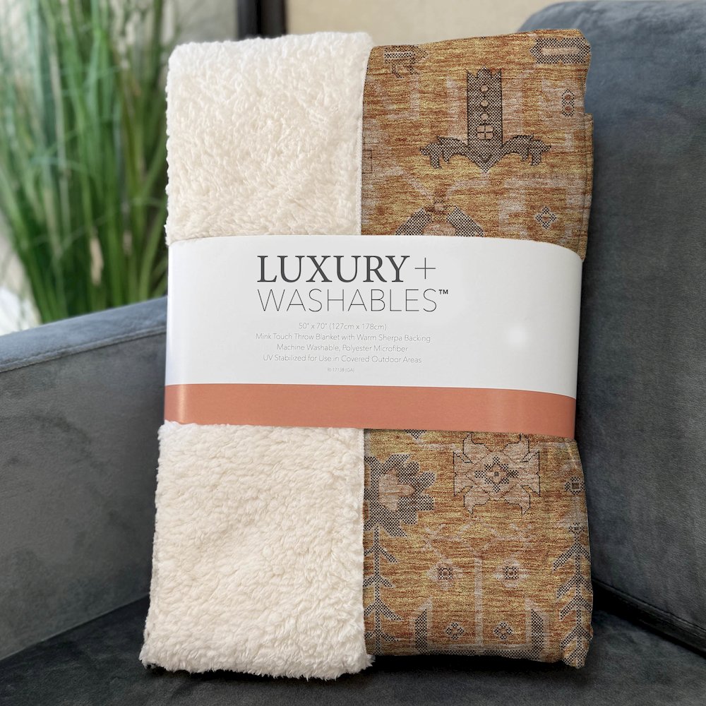 Premium Machine Washable ASB697 Terracotta 50" x 70" Sherpa Throw Blanket
