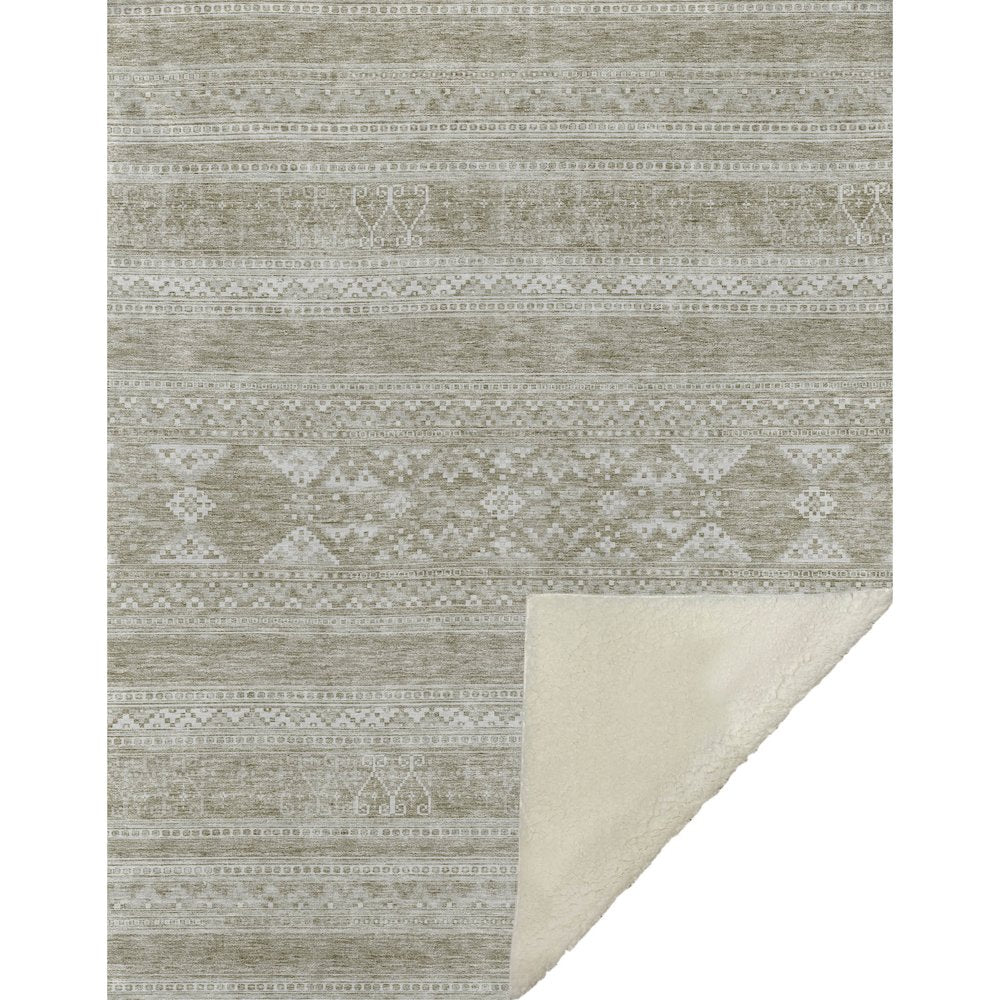 Premium Machine Washable ASB714 Khaki 50" x 70" Sherpa Throw Blanket