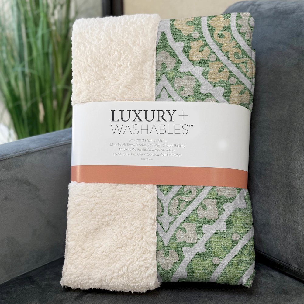 Premium Machine Washable ASB761 Green 50" x 70" Sherpa Throw Blanket