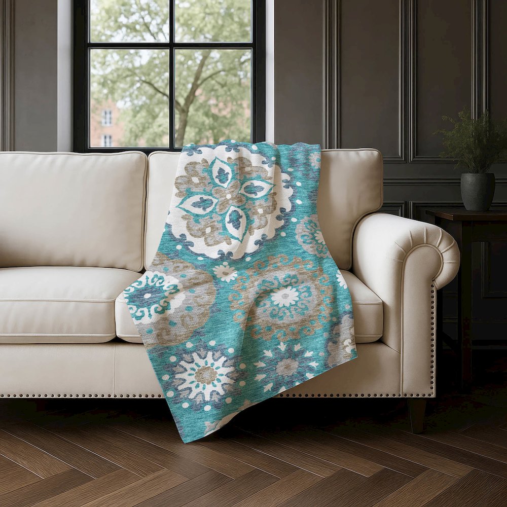 Premium Machine Washable ASB763 Teal 50" x 70" Sherpa Throw Blanket