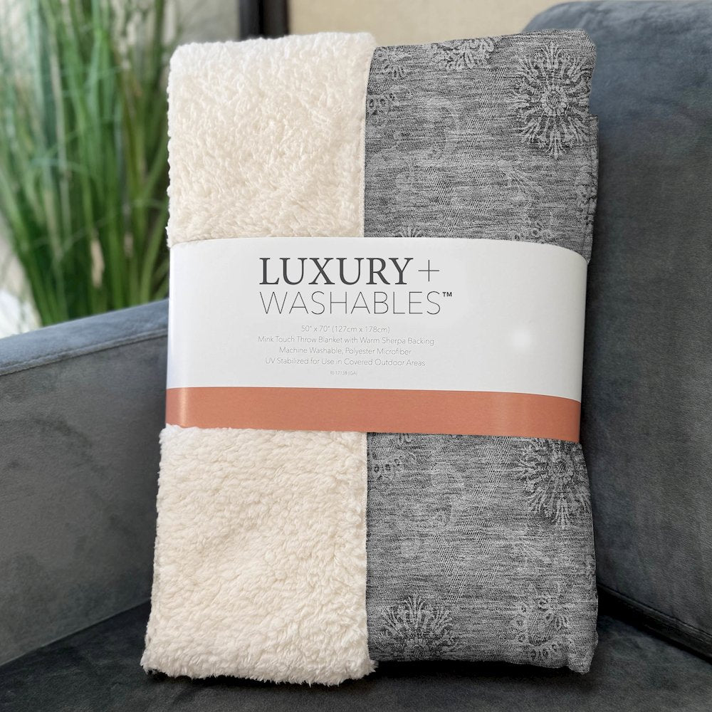 Premium Machine Washable ASB789 Pewter 50" x 70" Sherpa Throw Blanket