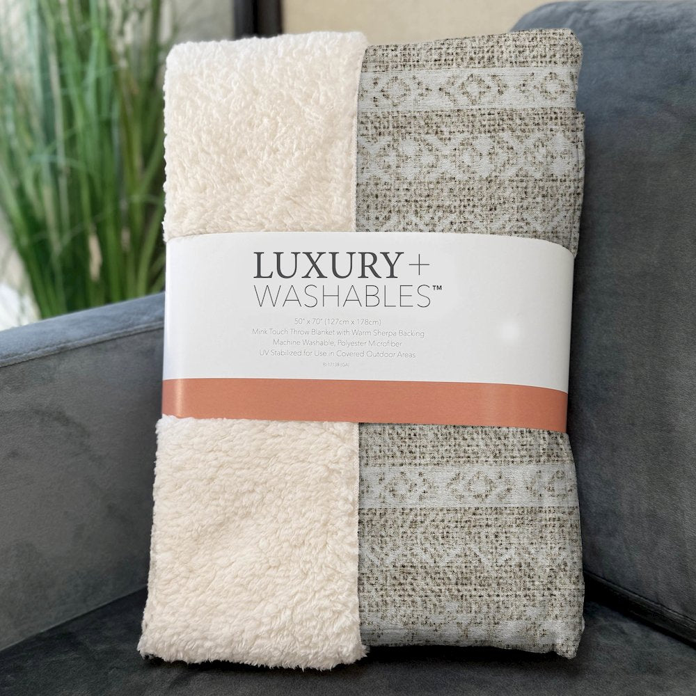 Premium Machine Washable ASB803 Beige 50" x 70" Sherpa Throw Blanket