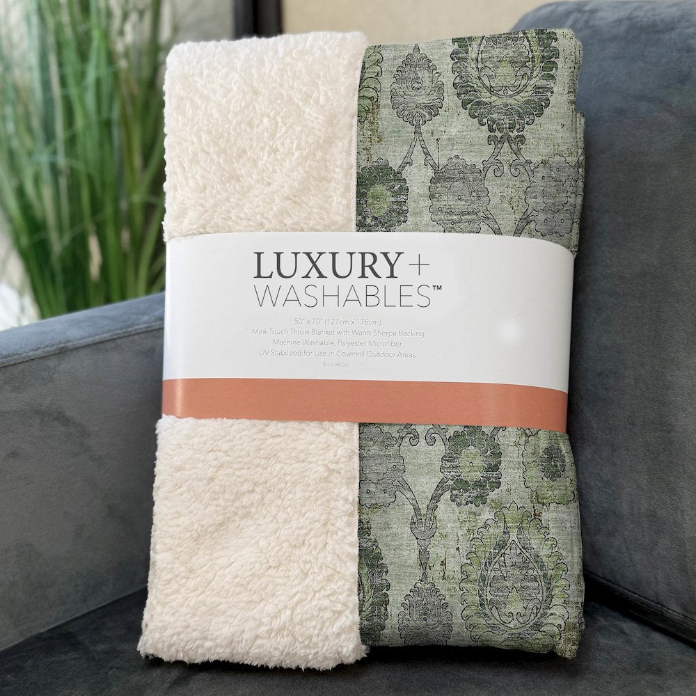 Premium Machine Washable ASB821 Green 50" x 70" Sherpa Throw Blanket