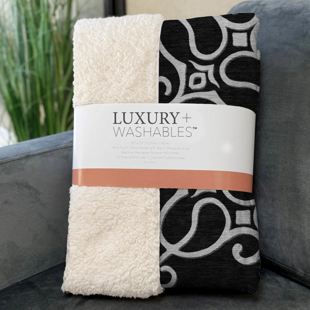 Premium Machine Washable ASB874 Black 50" x 70" Sherpa Throw Blanket