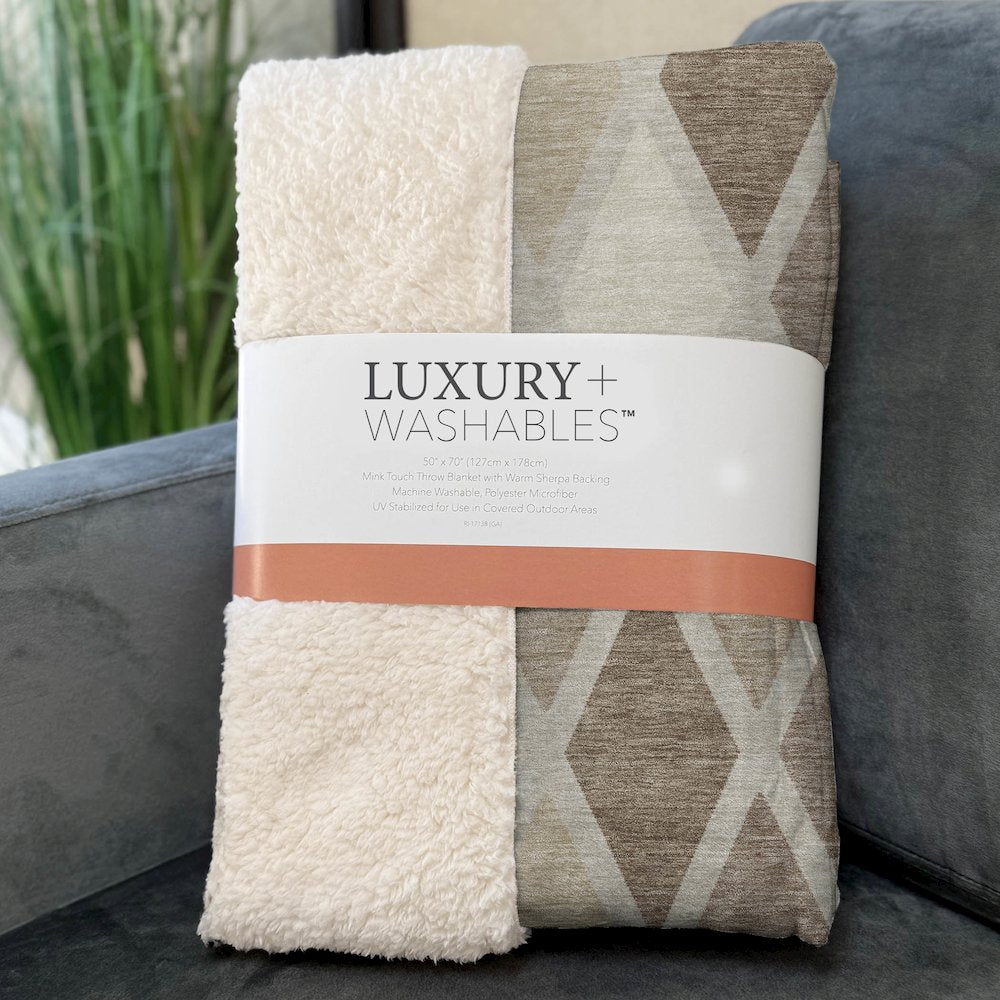 Premium Machine Washable ASB887 Taupe 50" x 70" Sherpa Throw Blanket