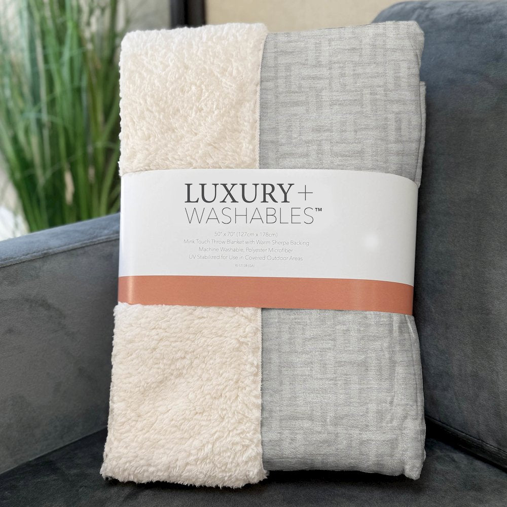 Premium Machine Washable ASB911 Ivory 50" x 70" Sherpa Throw Blanket