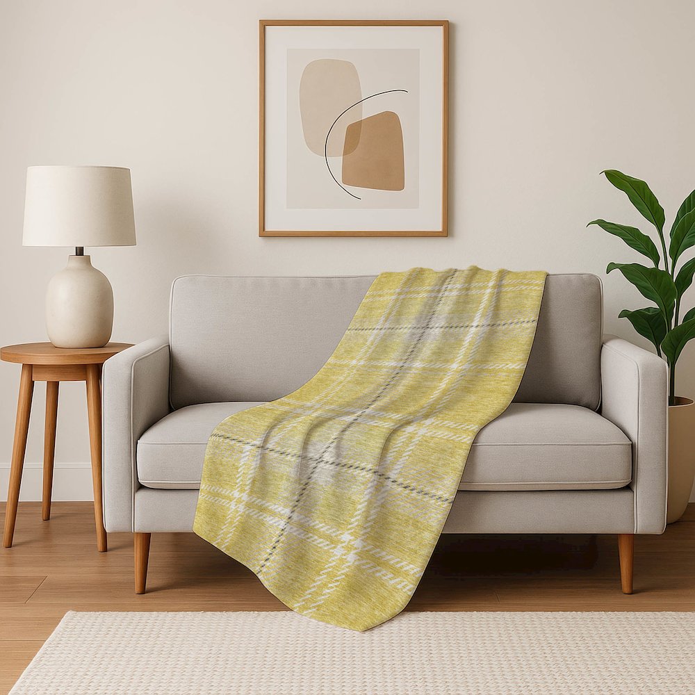 Premium Machine Washable ASB935 Yellow 50" x 70" Sherpa Throw Blanket