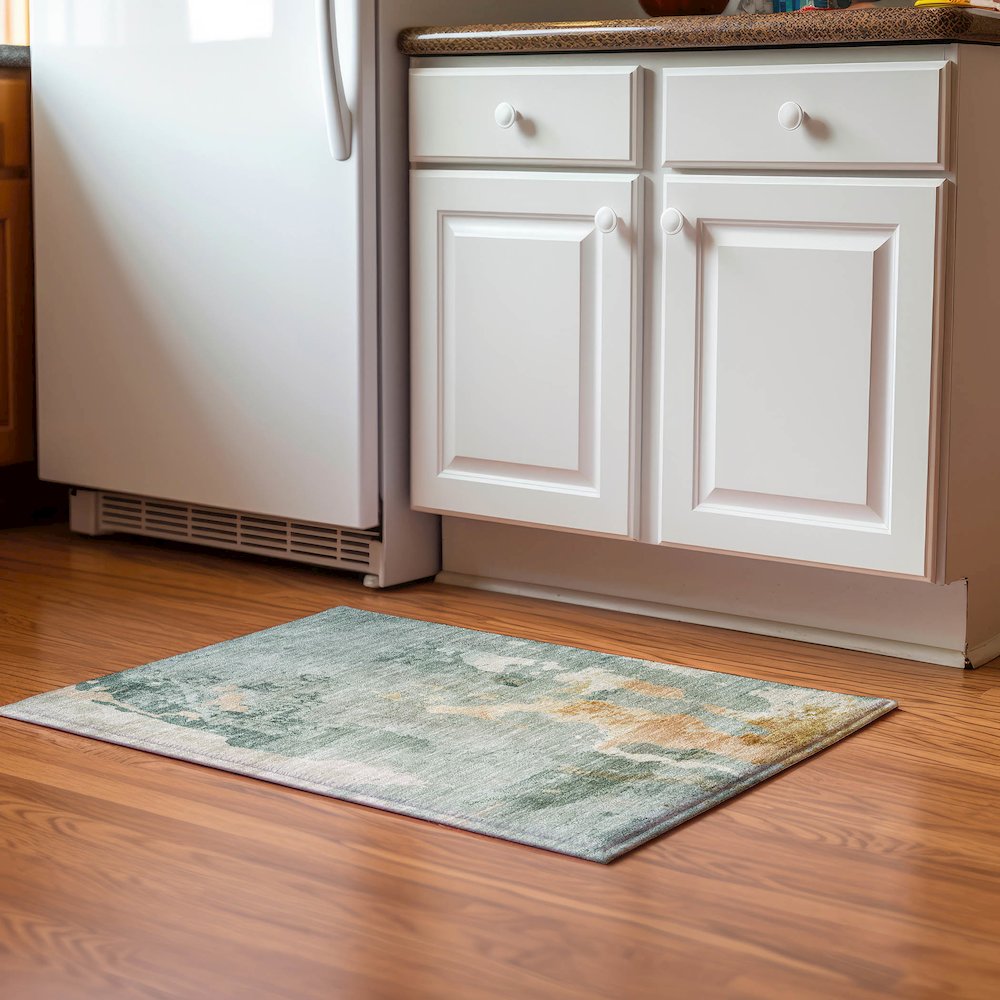 Luxury Washable Indoor/Outdoor Bresca Seafoam 1'8" x 2'6" Rug