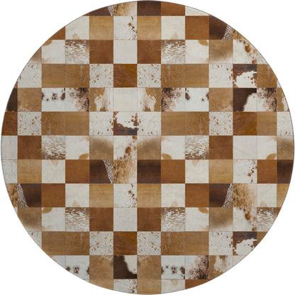 Luxury Washable Indoor/Outdoor Bozeman Brown 8' x 8' Round Rug