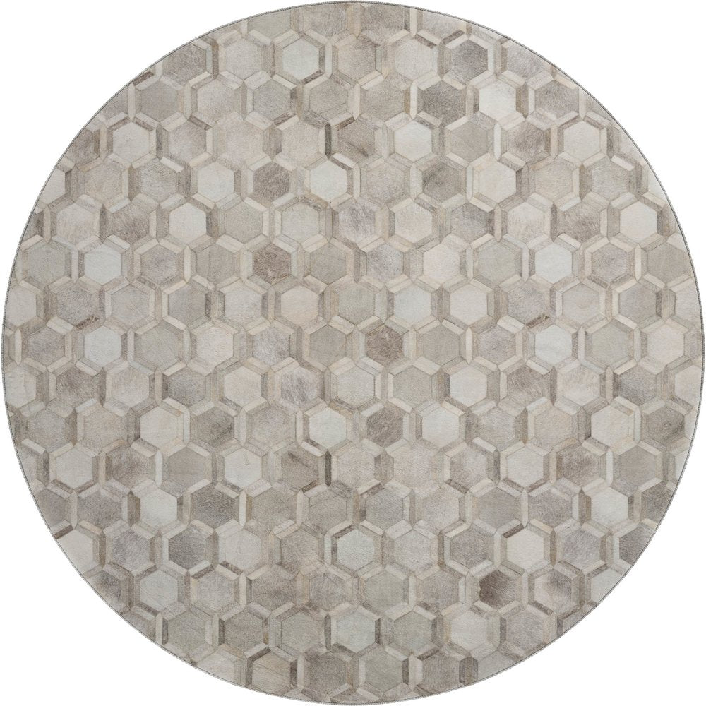 Luxury Washable Indoor/Outdoor Bozeman Gray 8' x 8' Round Rug