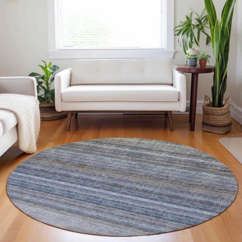 Luxury Washable Indoor/Outdoor Burano Blue 8' x 8' Round Rug