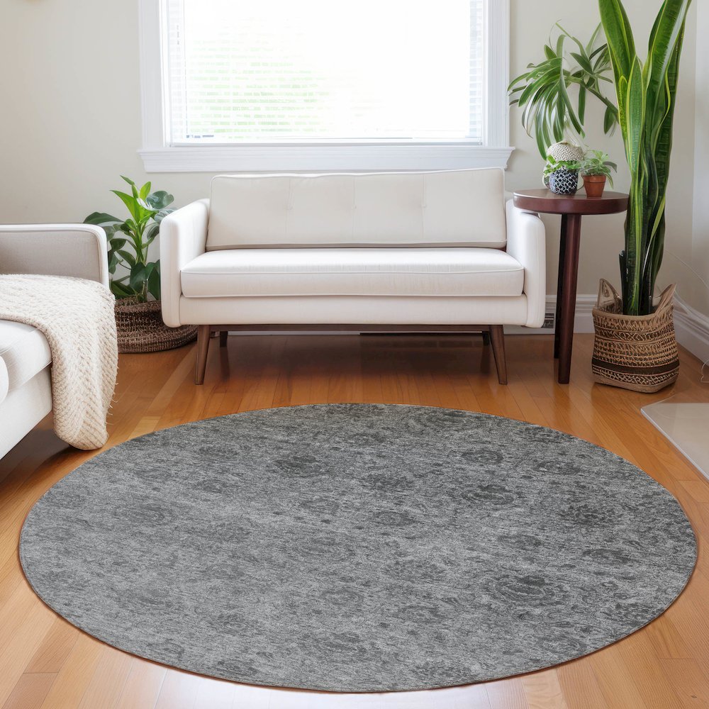 Luxury Washable Indoor/Outdoor Burano Gray 8' x 8' Round Rug