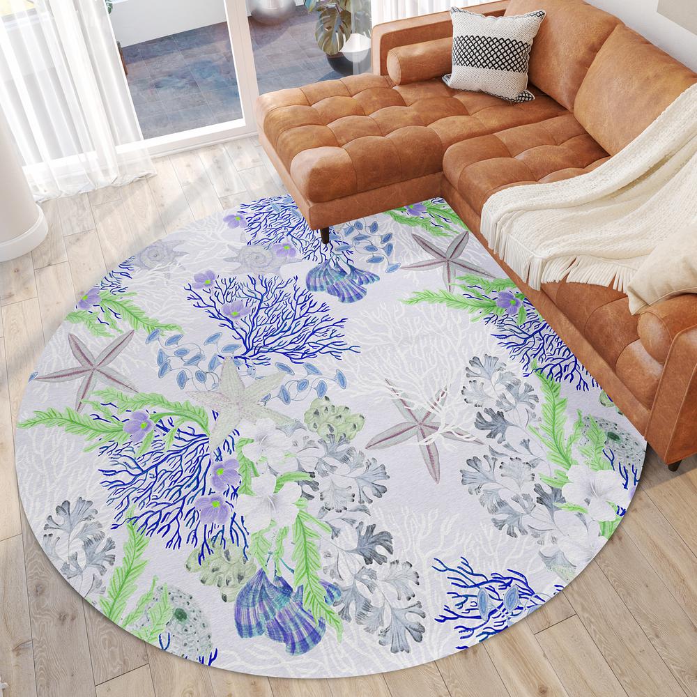 Indoor/Outdoor Surfside ASR31 Blue Washable 8' x 8' Round Rug