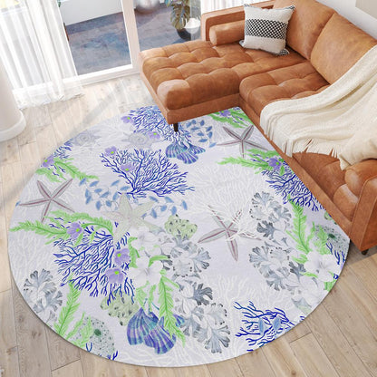 Indoor/Outdoor Surfside ASR31 Blue Washable 8' x 8' Round Rug