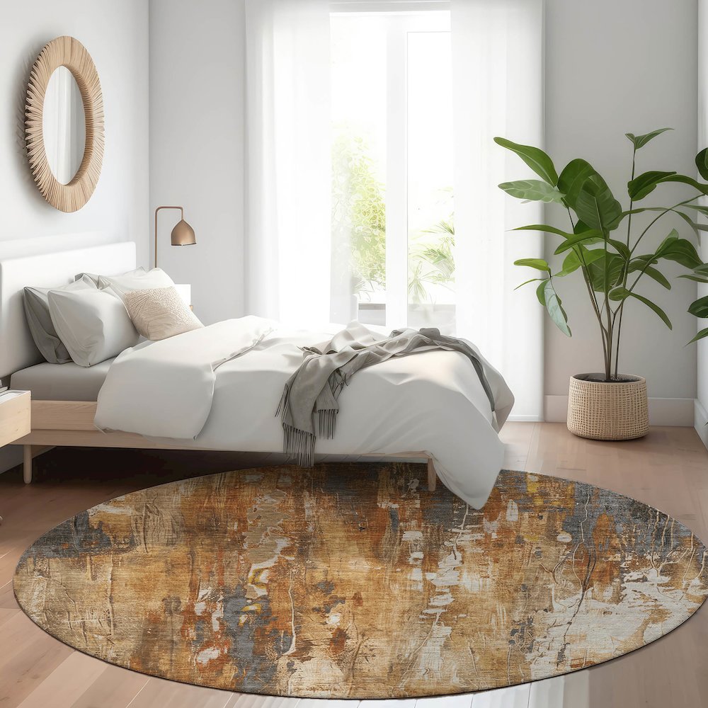 Luxury Washable Indoor/Outdoor Kochi Rust 8' x 8' Round Rug