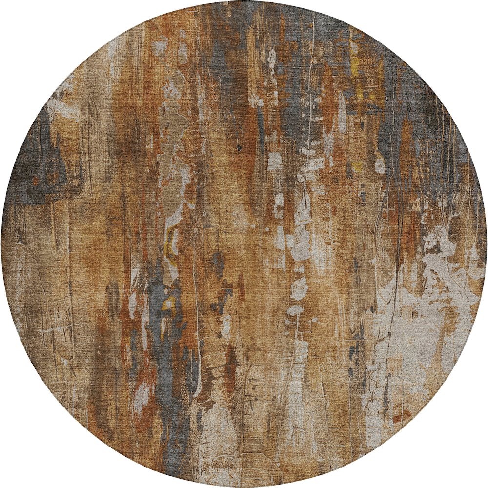 Luxury Washable Indoor/Outdoor Kochi Rust 8' x 8' Round Rug