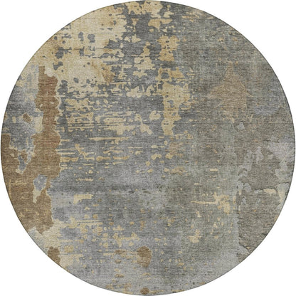 Luxury Washable Indoor/Outdoor Kochi Pewter 8' x 8' Round Rug
