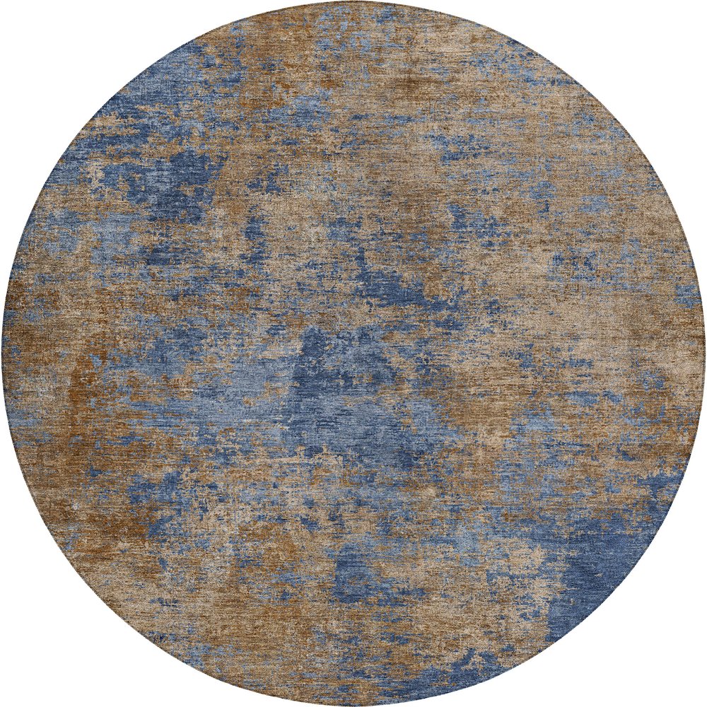 Luxury Washable Indoor/Outdoor Kochi Navy 8' x 8' Round Rug