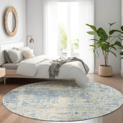 Luxury Washable Indoor/Outdoor Kochi Blue 8' x 8' Round Rug