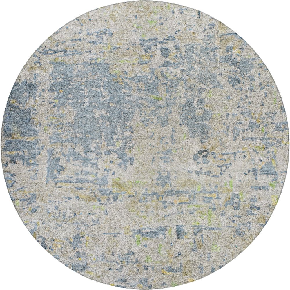 Luxury Washable Indoor/Outdoor Kochi Blue 8' x 8' Round Rug