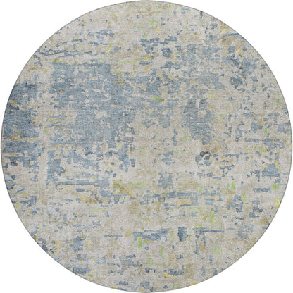 Luxury Washable Indoor/Outdoor Kochi Blue 8' x 8' Round Rug