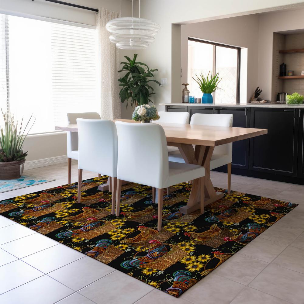 Indoor/Outdoor Kendall KE2 Black Washable 10' x 14' Rug