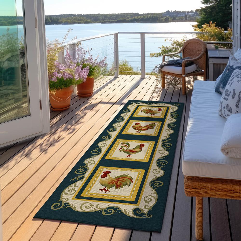 Indoor/Outdoor Kendall KE4 Black Washable 2'3" x 7'6" Runner Rug