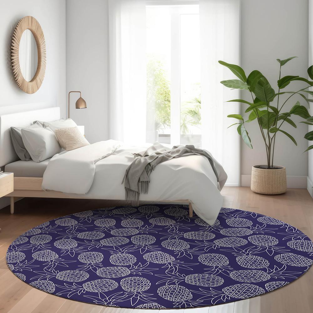 Indoor/Outdoor Kendall KE6 Navy Washable 8' x 8' Round Rug