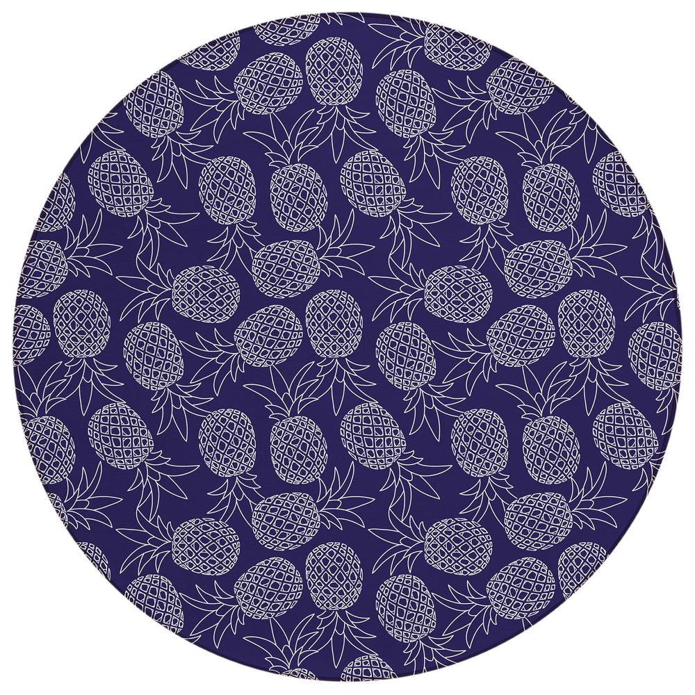 Indoor/Outdoor Kendall KE6 Navy Washable 8' x 8' Round Rug