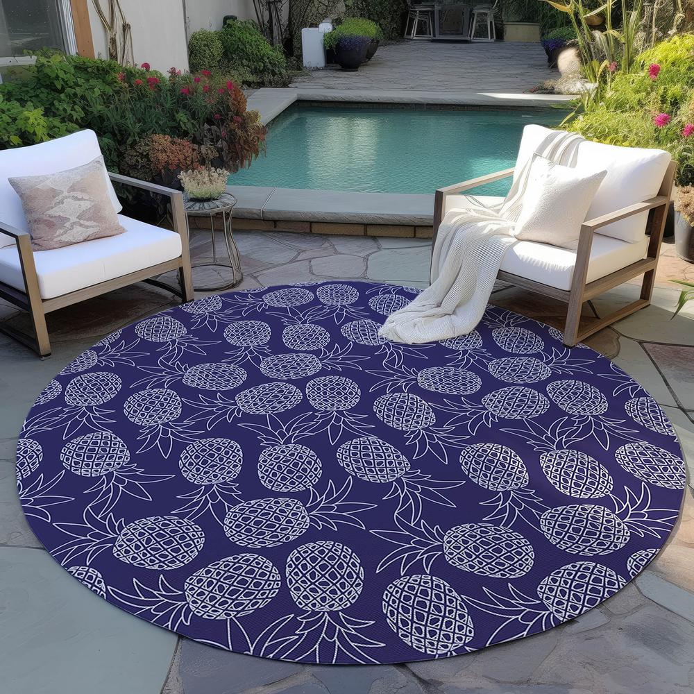 Indoor/Outdoor Kendall KE6 Navy Washable 8' x 8' Round Rug