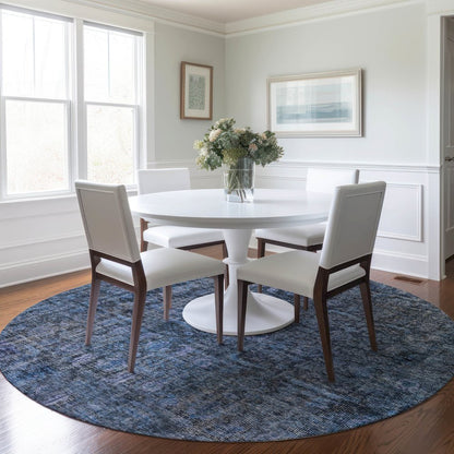 Indoor/Outdoor Karaj Blue 8' x 8' Round Rug