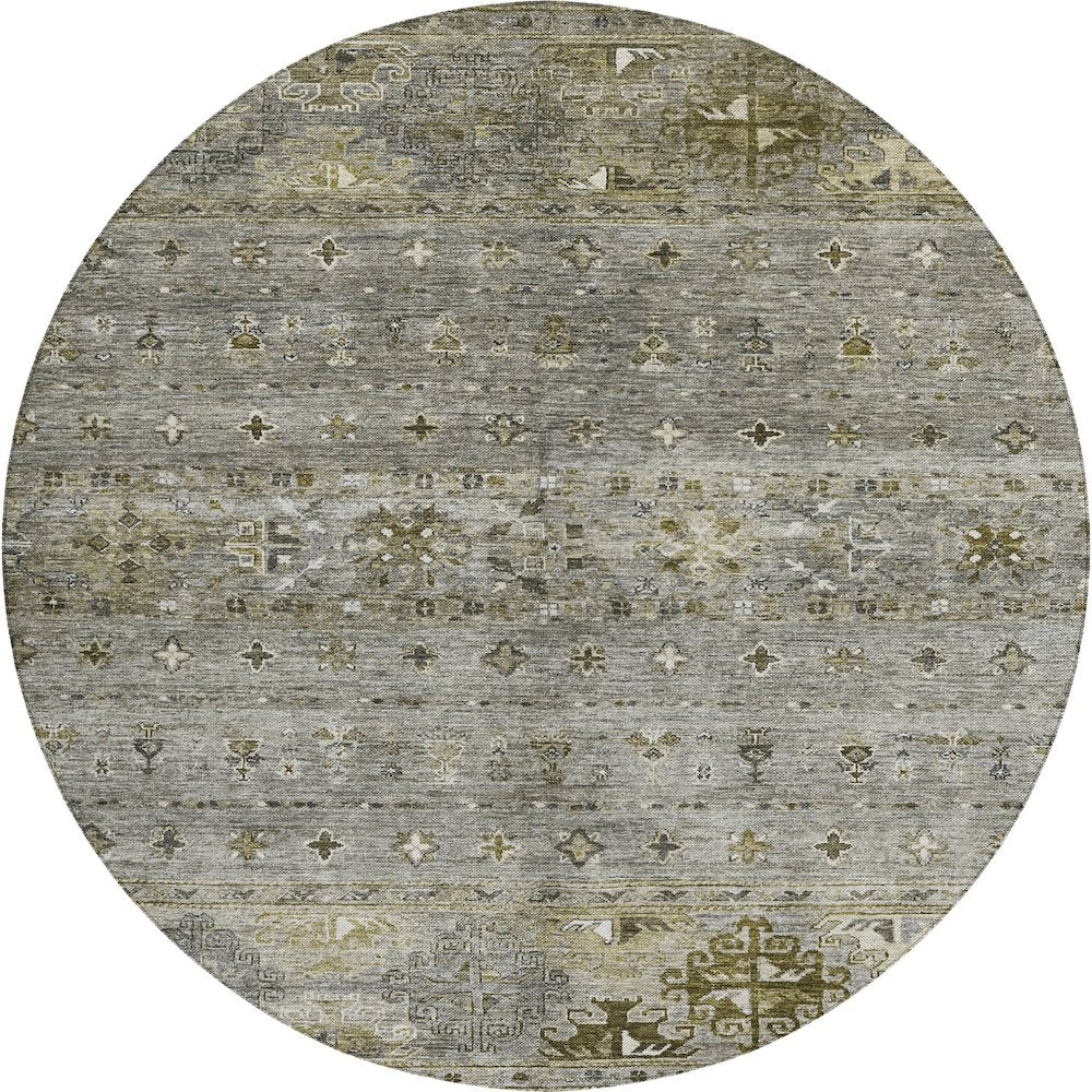 Indoor/Outdoor Karaj Pewter 8' x 8' Round Rug