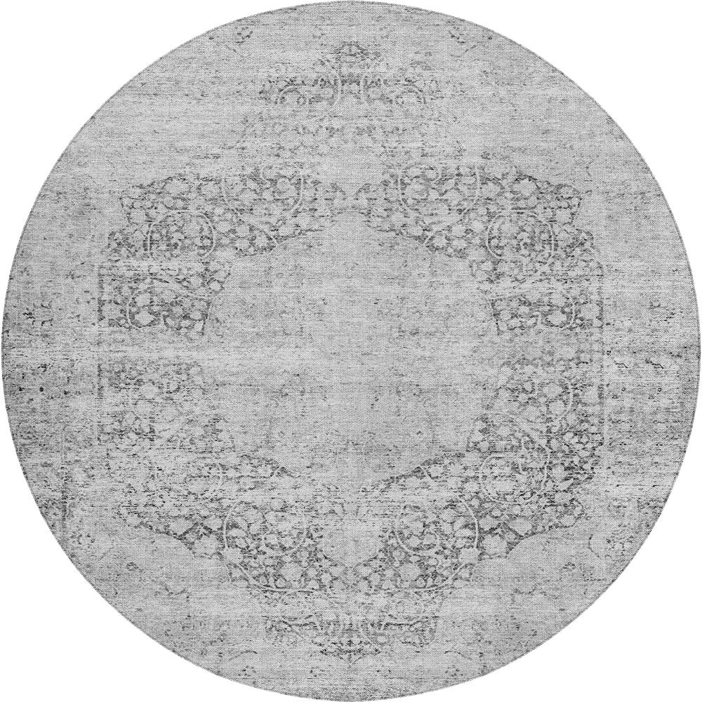 Indoor/Outdoor Karaj Gray 8' x 8' Round Rug