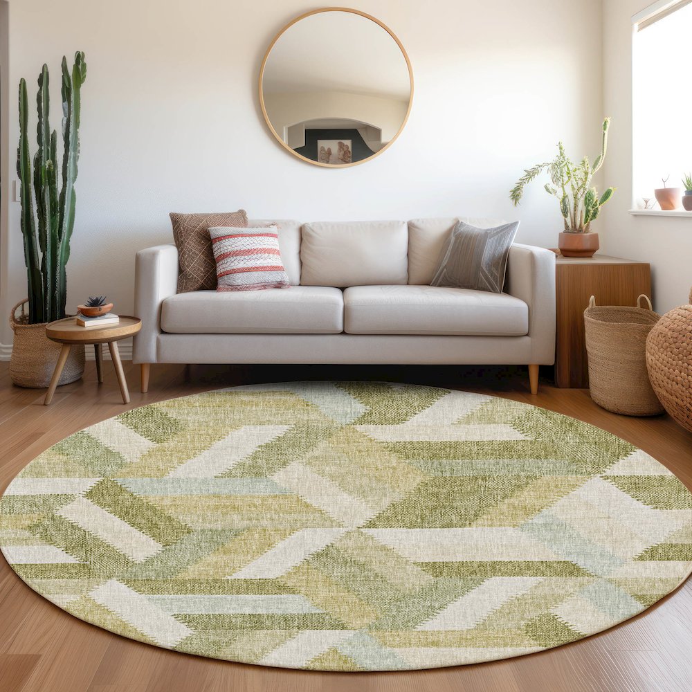Luxury Washable Lorenzo Aloe 8' x 8' Round Rug