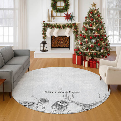 Luxury Washable Indoor/Outdoor Merry & Bright Flannel 8' x 8' Round Rug