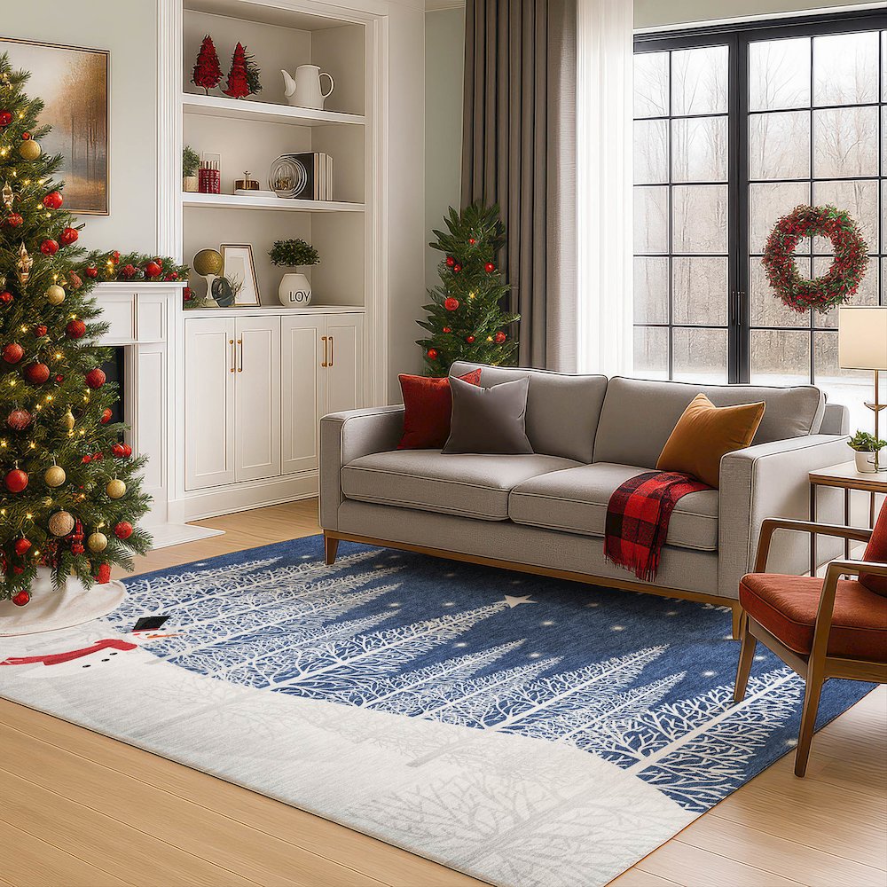 Luxury Washable Indoor/Outdoor Merry & Bright Navy 2'6" x 3'10" Rug