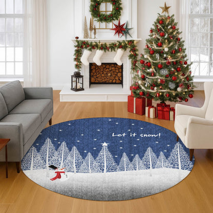 Luxury Washable Indoor/Outdoor Merry & Bright Navy 8' x 8' Round Rug