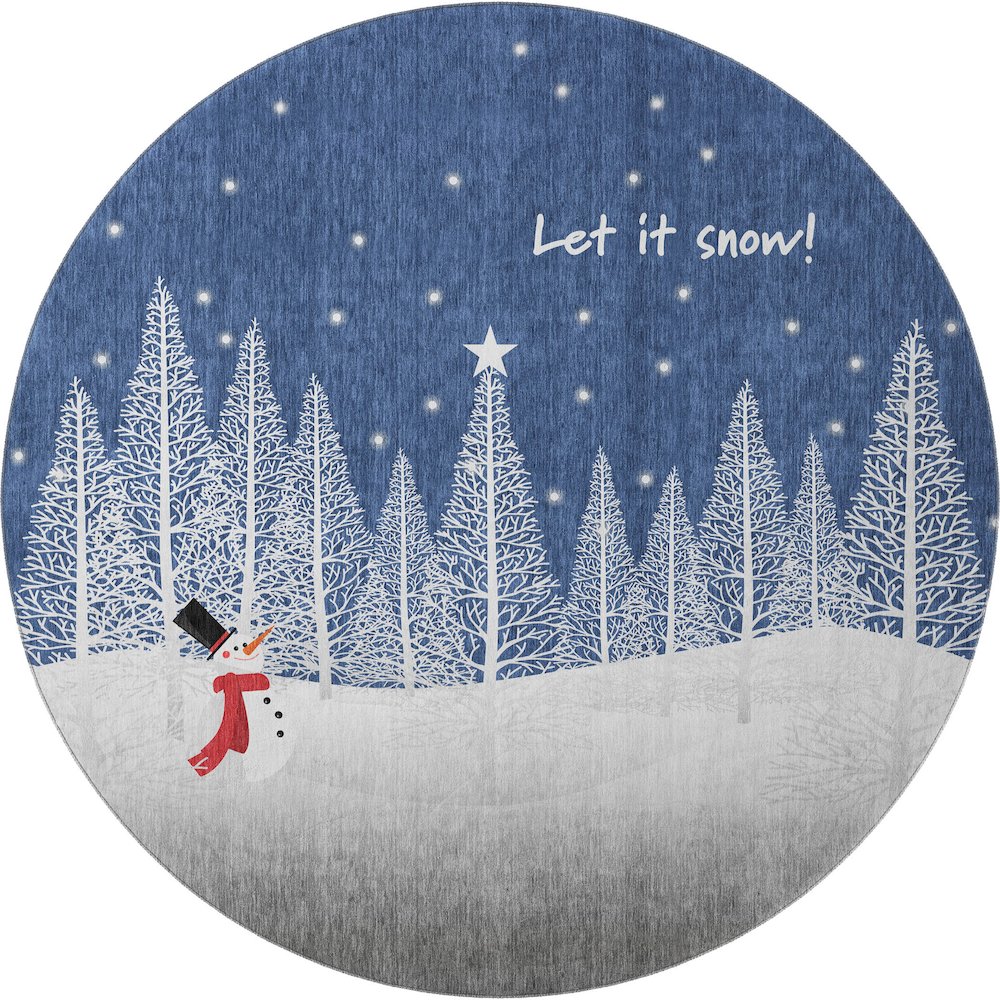 Luxury Washable Indoor/Outdoor Merry & Bright Navy 8' x 8' Round Rug