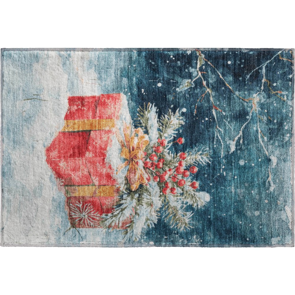 Luxury Washable Indoor/Outdoor Merry & Bright Blue 1'8" x 2'6" Rug