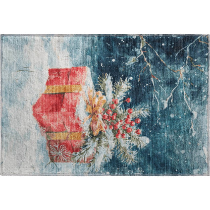 Luxury Washable Indoor/Outdoor Merry & Bright Blue 1'8" x 2'6" Rug