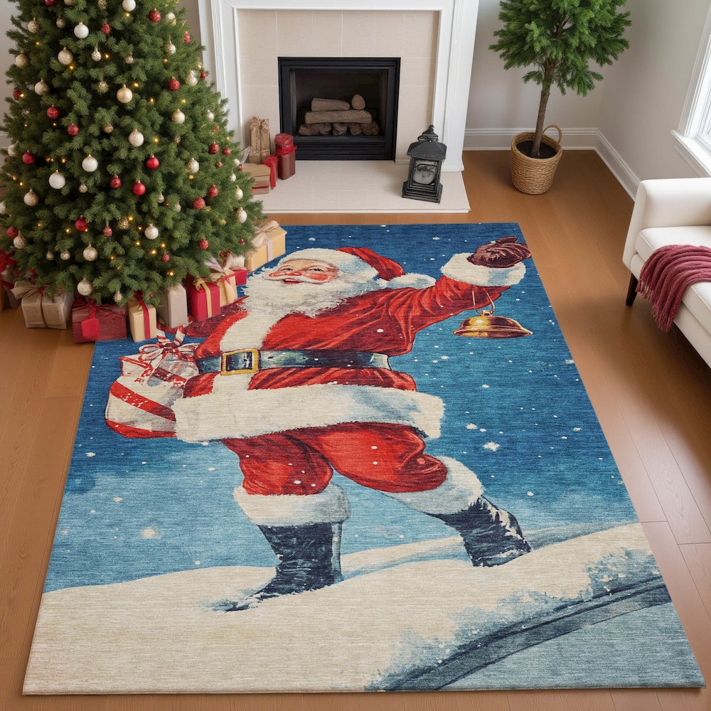 Luxury Washable Indoor/Outdoor Merry & Bright Blue 2'6" x 3'10" Rug