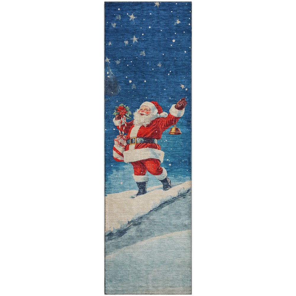 Luxury Washable Indoor/Outdoor Merry & Bright Blue 2'3" x 7'6" Runner Rug