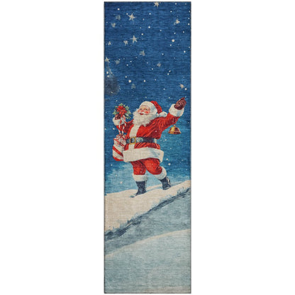 Luxury Washable Indoor/Outdoor Merry & Bright Blue 2'3" x 7'6" Runner Rug