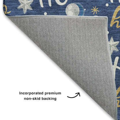 Luxury Washable Indoor/Outdoor Merry & Bright Navy 1'8" x 2'6" Rug