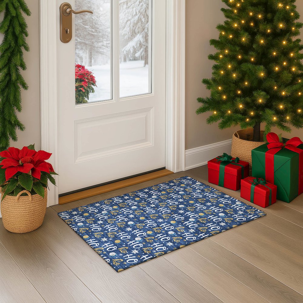 Luxury Washable Indoor/Outdoor Merry & Bright Navy 1'8" x 2'6" Rug