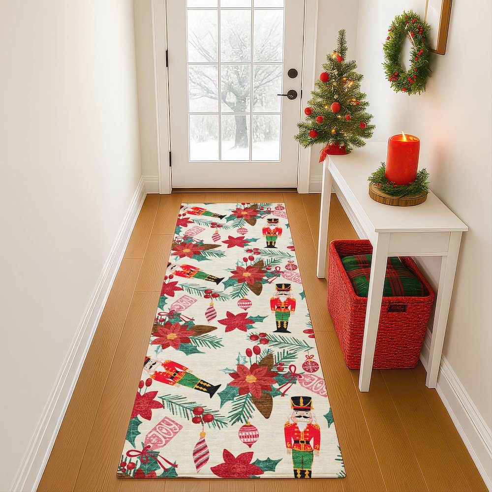 Luxury Washable Indoor/Outdoor Merry & Bright Ivory 2'3" x 7'6" Runner Rug
